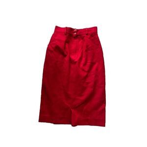 Vintage La Donne Skirt Red Wool Pencil Straight 8 Pleat Front Secretary